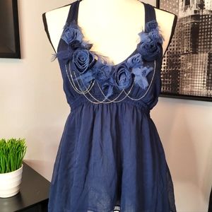 Abercrombie & Fitch•Navy Blue, Deep Plunge Halter Top w/embellishments Medium